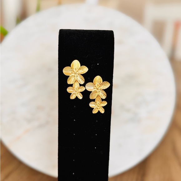 Radiant Gold Floral Drop Earrings - Picture 3 of 3